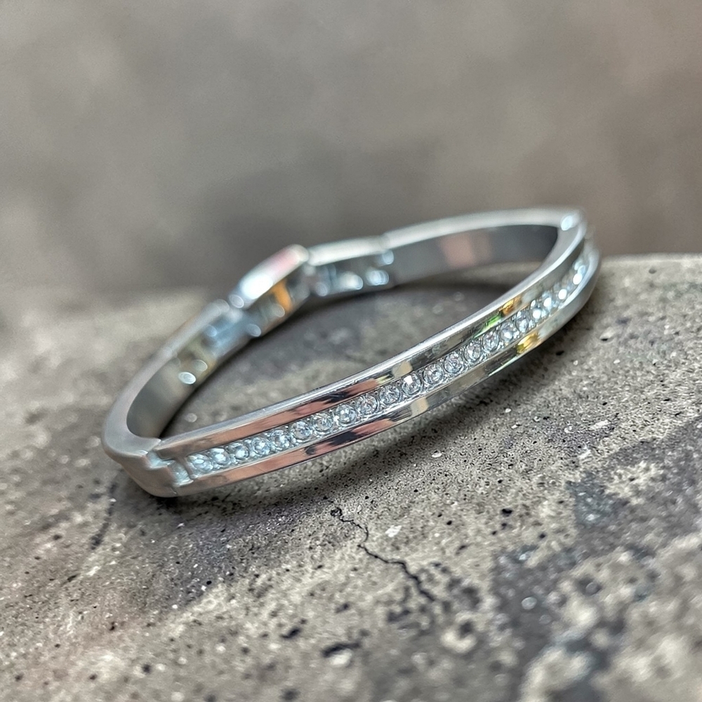 Stainless‎ Steel Faux Pave Diamond Bangle Bracelett Adjustable